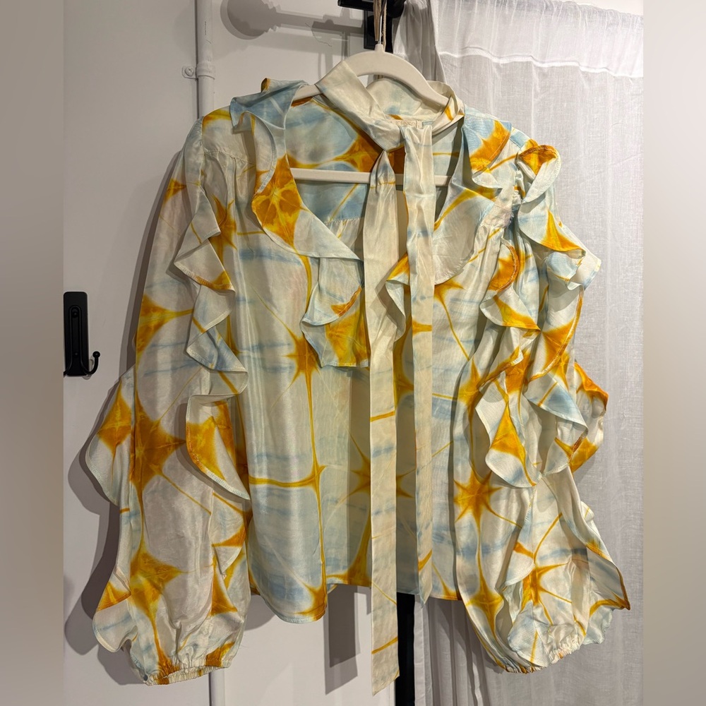 Ulla Johnson Yellow and Blue Ruffled Blouse - Picture 3 of 5